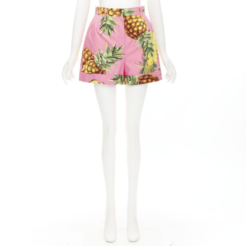 Dolce & Gabbana DOLCE GABBANA pink Pineapple print A-line high waisted shorts IT38 XS Size 26" / US 2 / IT 38 - 9 Thumbnail