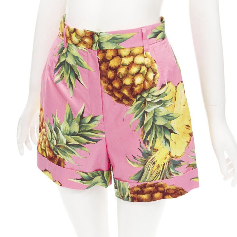 Dolce & Gabbana DOLCE GABBANA pink Pineapple print A-line high waisted shorts IT38 XS Size 26" / US 2 / IT 38 - 2 Thumbnail