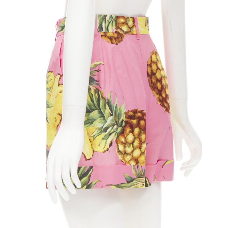 Dolce & Gabbana DOLCE GABBANA pink Pineapple print A-line high waisted shorts IT38 XS Size 26" / US 2 / IT 38 - 6 Thumbnail