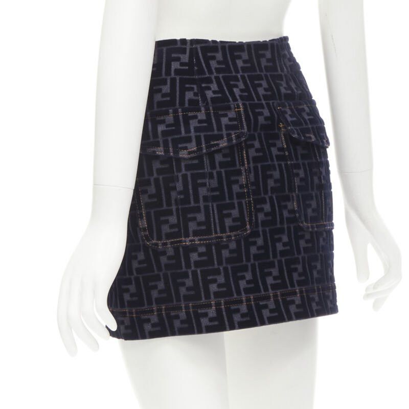 Fendi FENDI FF Zucca monogram velvet flocking mini denim skirt S Size 26" / US 2 / IT 38 - 6 Thumbnail