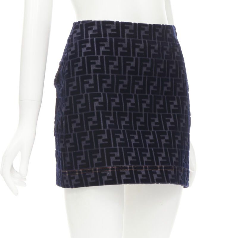 Fendi FENDI FF Zucca monogram velvet flocking mini denim skirt S Size 26" / US 2 / IT 38 - 3 Thumbnail