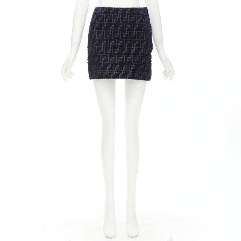 Fendi FENDI FF Zucca monogram velvet flocking mini denim skirt S Size 26" / US 2 / IT 38 - 9 Thumbnail