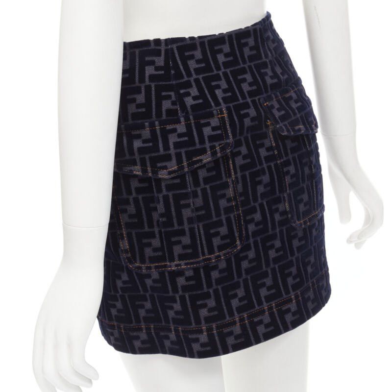 Fendi FENDI FF Zucca monogram velvet flocking mini denim skirt S Size 26" / US 2 / IT 38 - 2 Thumbnail