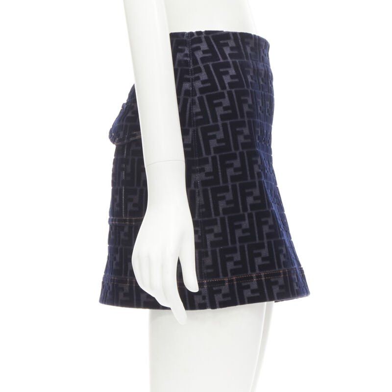 Fendi FENDI FF Zucca monogram velvet flocking mini denim skirt S Size 26" / US 2 / IT 38 - 4 Thumbnail