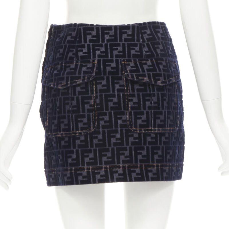 Fendi FENDI FF Zucca monogram velvet flocking mini denim skirt S Size 26" / US 2 / IT 38 - 5 Thumbnail