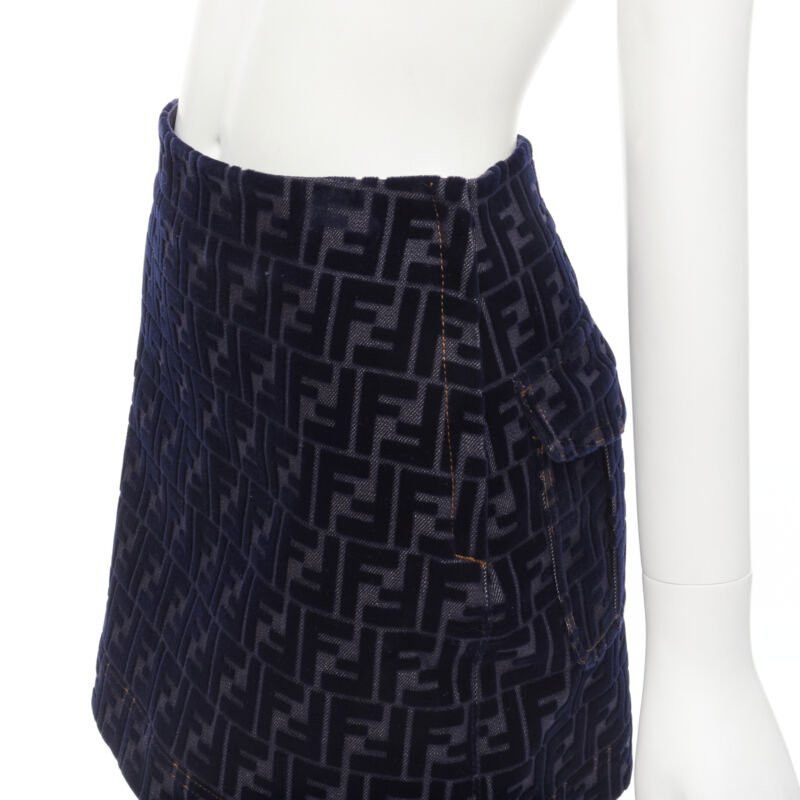 Fendi FENDI FF Zucca monogram velvet flocking mini denim skirt S Size 26" / US 2 / IT 38 - 7 Thumbnail