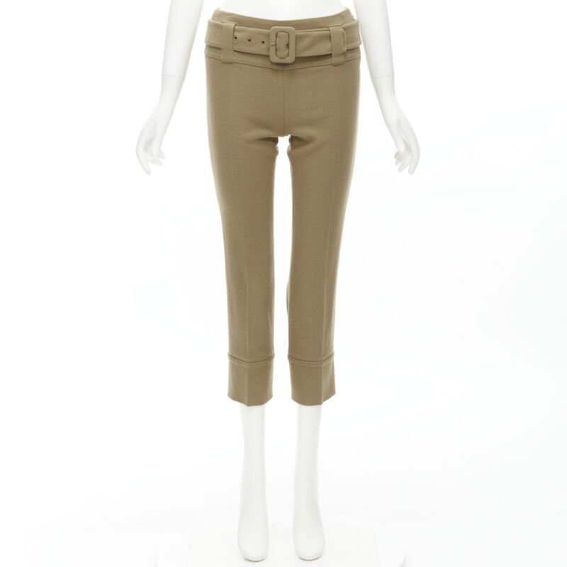 Prada PRADA Runway camel tan wool buckle belt tapered cropped pants XS Size 25" / US 0 / IT 36 - 10 Thumbnail