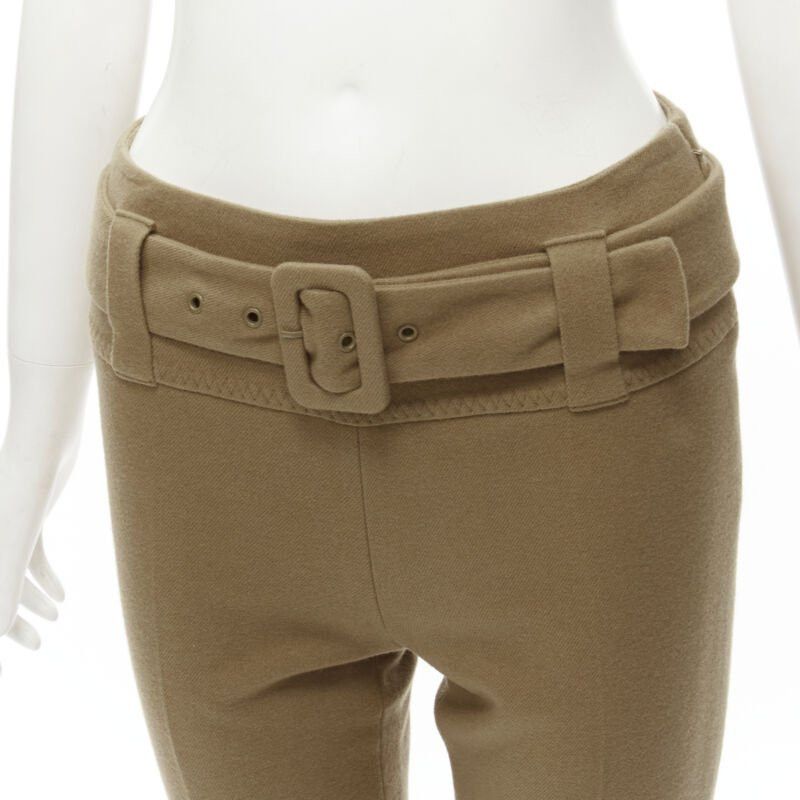 Prada PRADA Runway camel tan wool buckle belt tapered cropped pants XS Size 25" / US 0 / IT 36 - 2 Thumbnail
