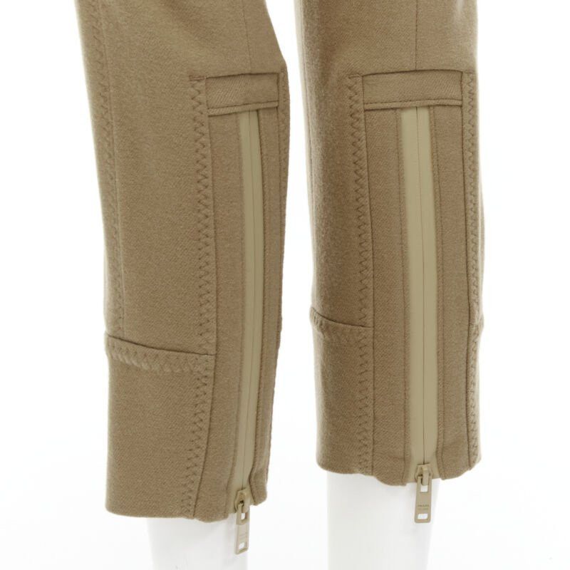 Prada PRADA Runway camel tan wool buckle belt tapered cropped pants XS Size 25" / US 0 / IT 36 - 7 Thumbnail