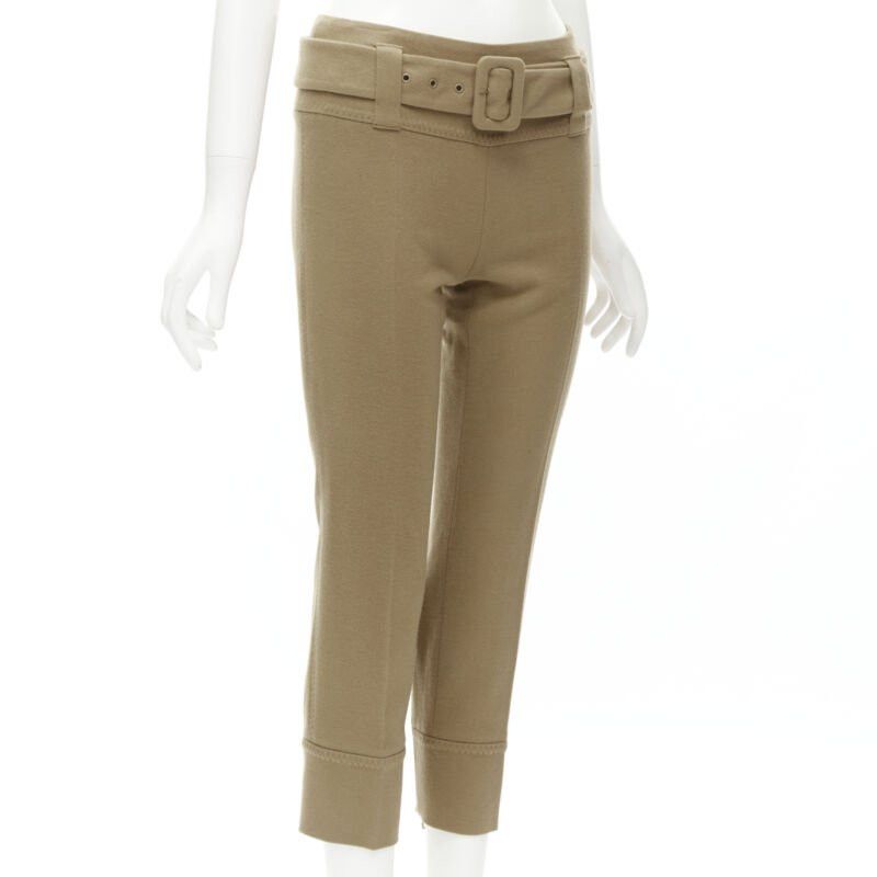 Prada PRADA Runway camel tan wool buckle belt tapered cropped pants XS Size 25" / US 0 / IT 36 - 3 Thumbnail