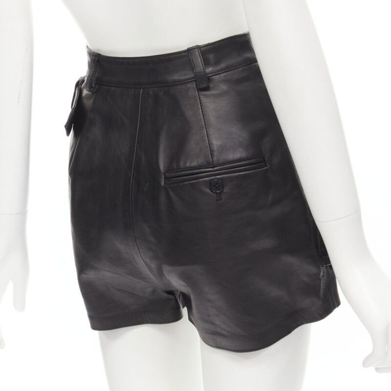 3.1 Phillip Lim 3.1 PHILLIP LIM black leather ruffle biker buckle high rise shorts US0 XS Size 25" / US 0 / IT 36 - 7 Thumbnail