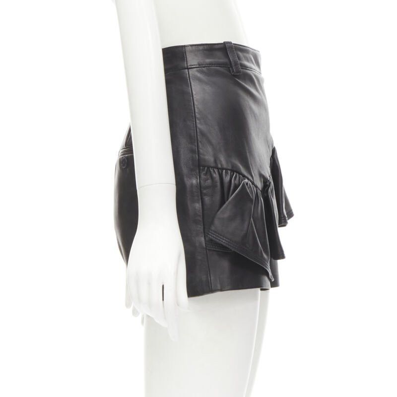 3.1 Phillip Lim 3.1 PHILLIP LIM black leather ruffle biker buckle high rise shorts US0 XS Size 25" / US 0 / IT 36 - 4 Thumbnail