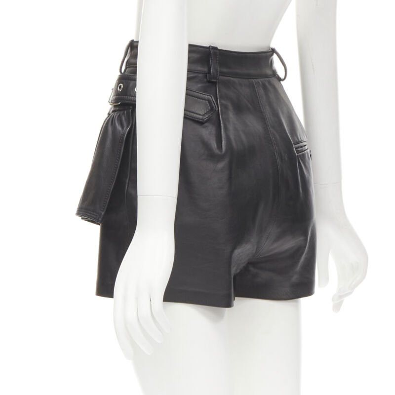 3.1 Phillip Lim 3.1 PHILLIP LIM black leather ruffle biker buckle high rise shorts US0 XS Size 25" / US 0 / IT 36 - 6 Thumbnail