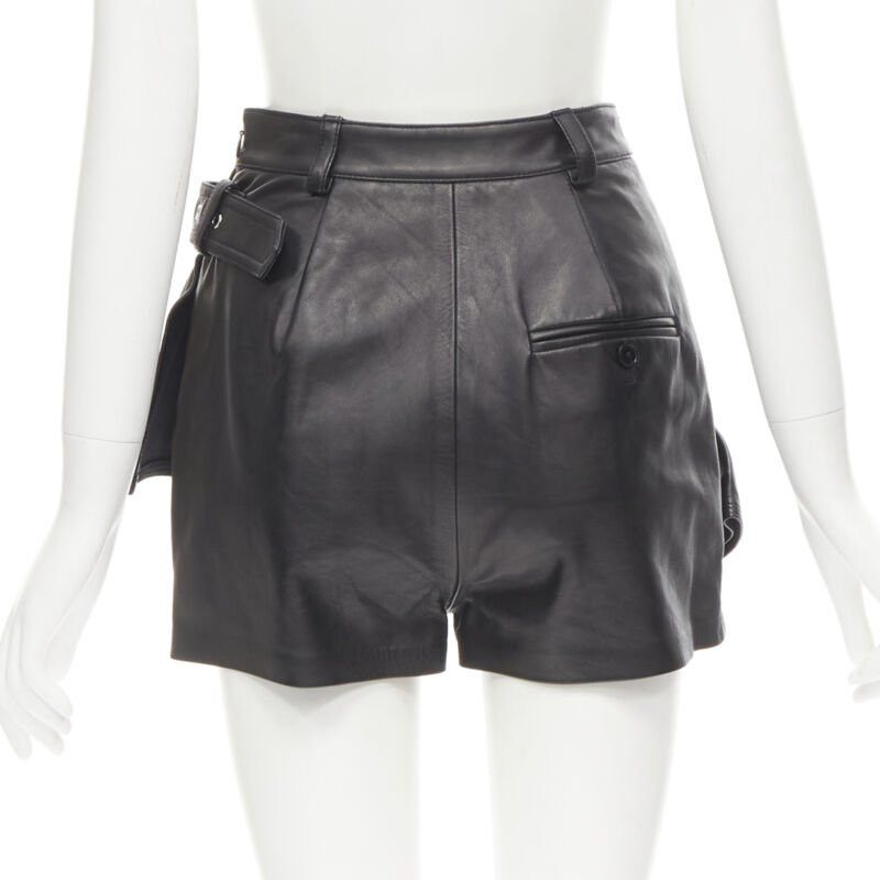 3.1 Phillip Lim 3.1 PHILLIP LIM black leather ruffle biker buckle high rise shorts US0 XS Size 25" / US 0 / IT 36 - 5 Thumbnail