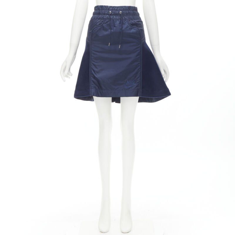 Nike SACAI NIKE navy blue nylon wool kick flared back skirt S Size 26" / US 2 / IT 38 - 10 Thumbnail