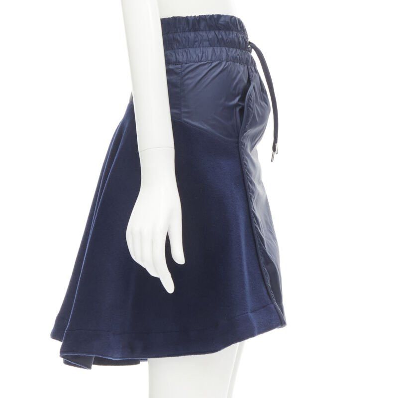 Nike SACAI NIKE navy blue nylon wool kick flared back skirt S Size 26" / US 2 / IT 38 - 4 Thumbnail