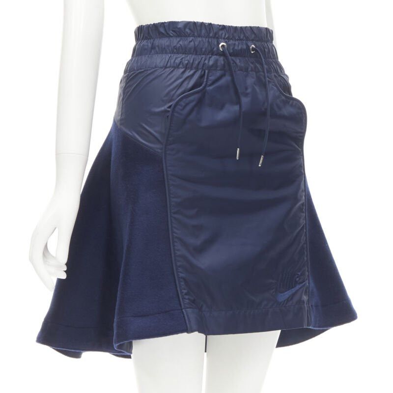 Nike SACAI NIKE navy blue nylon wool kick flared back skirt S Size 26" / US 2 / IT 38 - 3 Thumbnail