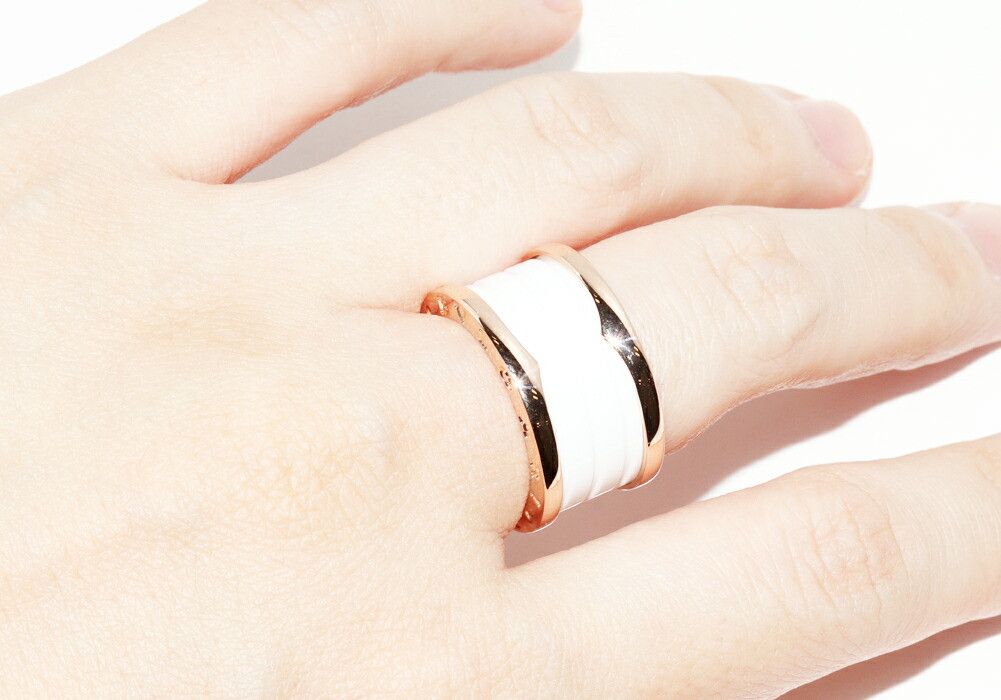 Bvlgari Bvlgari Bvlgari 18K Pink Gold x White Ceramic B.zero1 Ring 4 Band 346518 Size 13 Ceramic Ring 346518 DUTY FREE for USA Size ONE SIZE - 5 Thumbnail