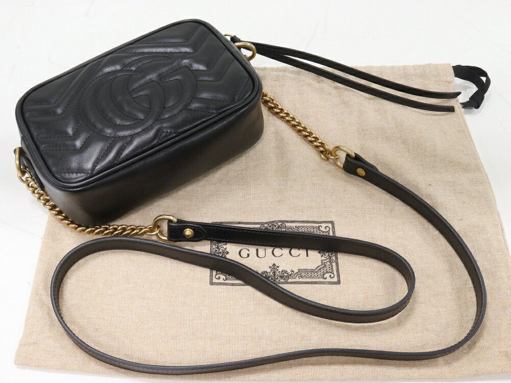 Gucci Gucci Gucci Calf GG Marmont Chain Mini Shoulder Bag 448065 DTD1T 1000 Leather Shoulder Bag 448065 DTD1T 1000 DUTY FREE for USA Size ONE SIZE - 3 Thumbnail