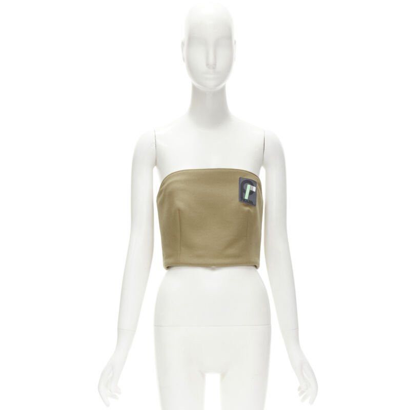 Prada PRADA 2018 Runway brown Sports Logo rubber badge wool strapless bustier S Size S / US 4 / IT 40 - 9 Thumbnail