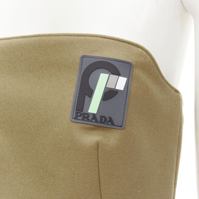 Prada PRADA 2018 Runway brown Sports Logo rubber badge wool strapless bustier S Size S / US 4 / IT 40 - 2 Thumbnail