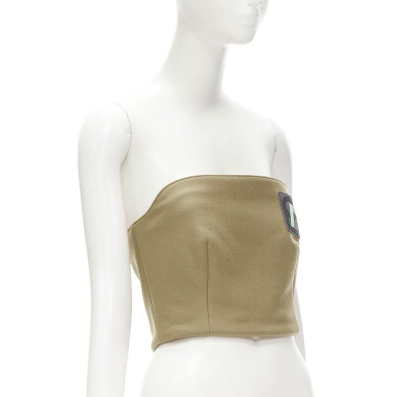 Prada PRADA 2018 Runway brown Sports Logo rubber badge wool strapless bustier S Size S / US 4 / IT 40 - 3 Thumbnail