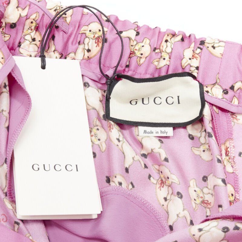 Gucci new GUCCI CNY 2019 100% silk pink piggy print cropped pajama shirt IT36 XS rare Size 25" / US 0 / IT 36 - 8 Thumbnail