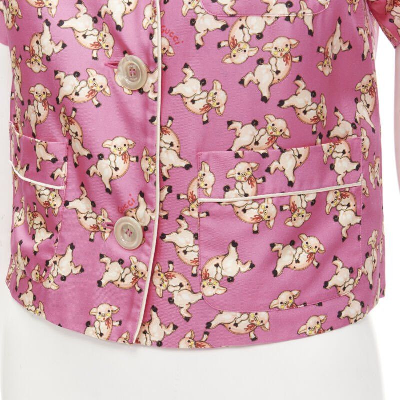 Gucci new GUCCI CNY 2019 100% silk pink piggy print cropped pajama shirt IT36 XS rare Size XS / US 0-2 / IT 36-38 - 7 Thumbnail