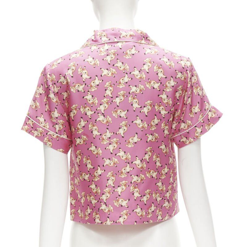 Gucci new GUCCI CNY 2019 100% silk pink piggy print cropped pajama shirt IT36 XS rare Size XS / US 0-2 / IT 36-38 - 5 Thumbnail