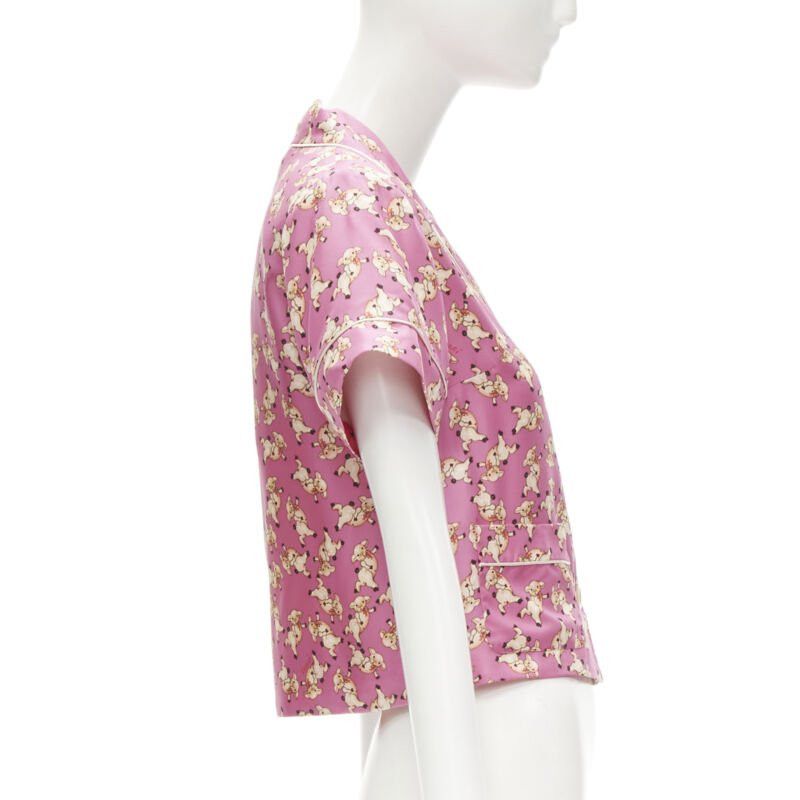 Gucci new GUCCI CNY 2019 100% silk pink piggy print cropped pajama shirt IT36 XS rare Size XS / US 0-2 / IT 36-38 - 4 Thumbnail