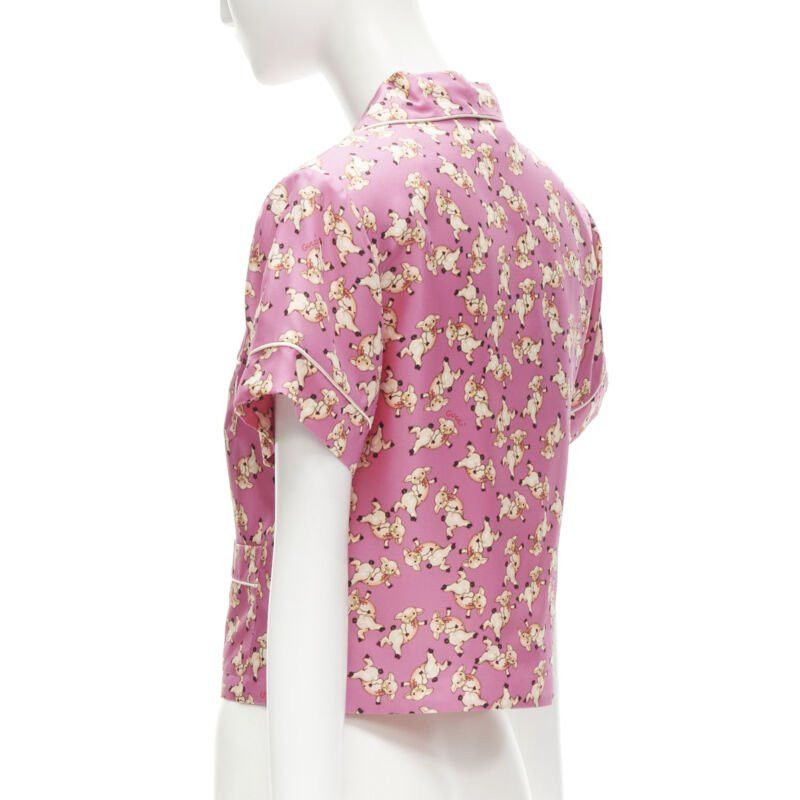 Gucci new GUCCI CNY 2019 100% silk pink piggy print cropped pajama shirt IT36 XS rare Size XS / US 0-2 / IT 36-38 - 6 Thumbnail