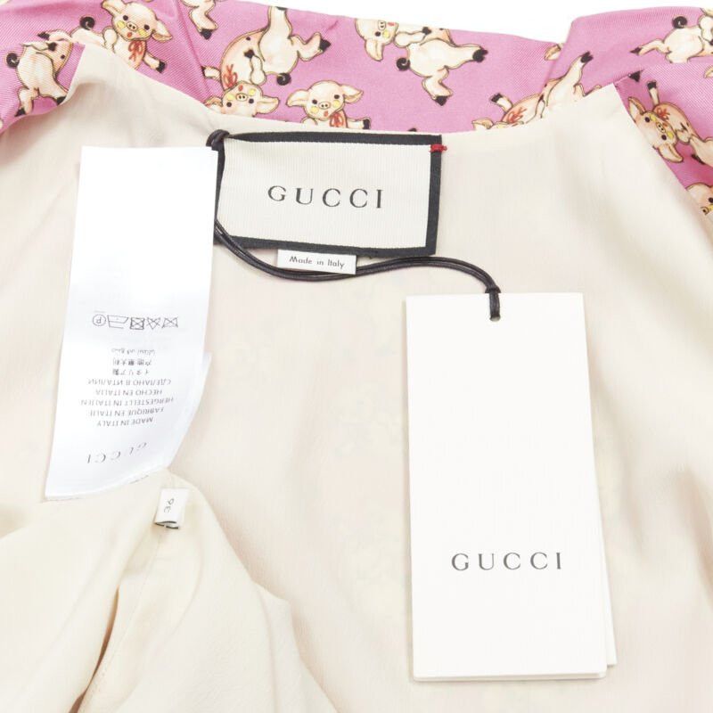 Gucci new GUCCI CNY 2019 100% silk pink piggy print cropped pajama shirt IT36 XS rare Size XS / US 0-2 / IT 36-38 - 8 Thumbnail
