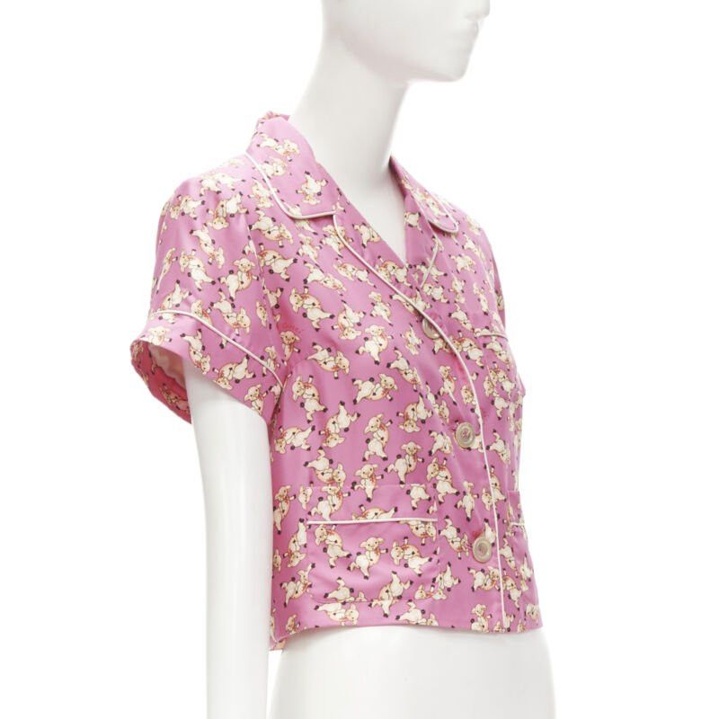 Gucci new GUCCI CNY 2019 100% silk pink piggy print cropped pajama shirt IT36 XS rare Size XS / US 0-2 / IT 36-38 - 3 Thumbnail