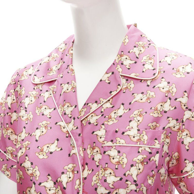 Gucci new GUCCI CNY 2019 100% silk pink piggy print cropped pajama shirt IT36 XS rare Size XS / US 0-2 / IT 36-38 - 2 Thumbnail