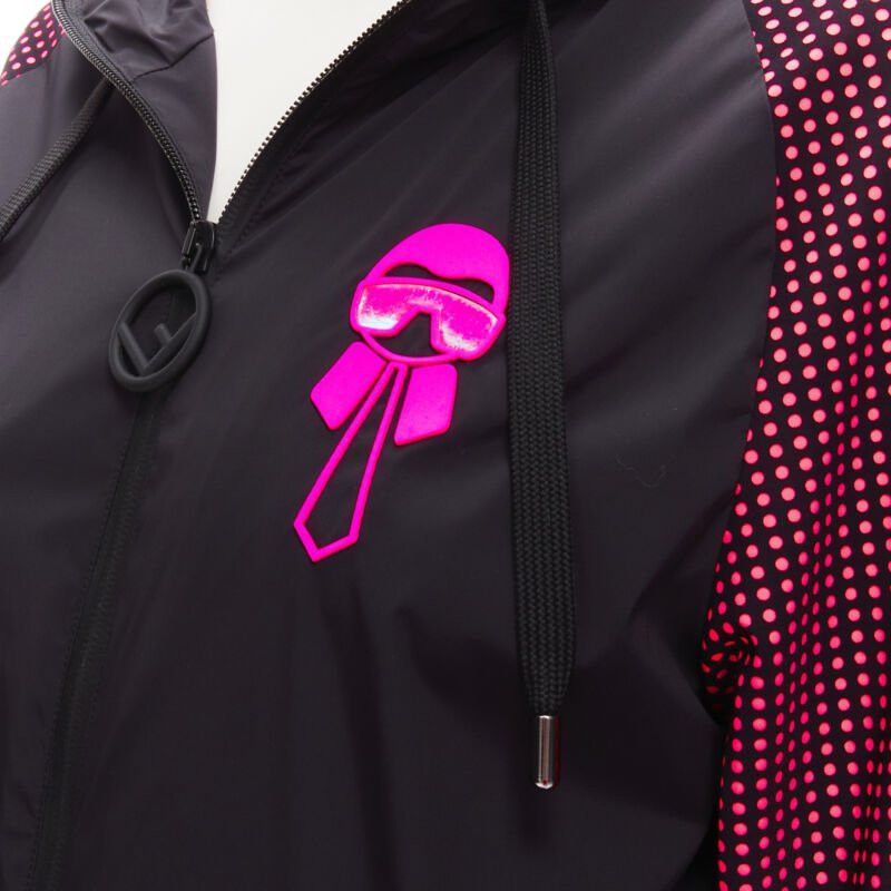 Fendi FENDI Karl Loves black pink polka dot nylon activewear windbreaker jacket Size XS / US 0-2 / IT 36-38 - 2 Thumbnail