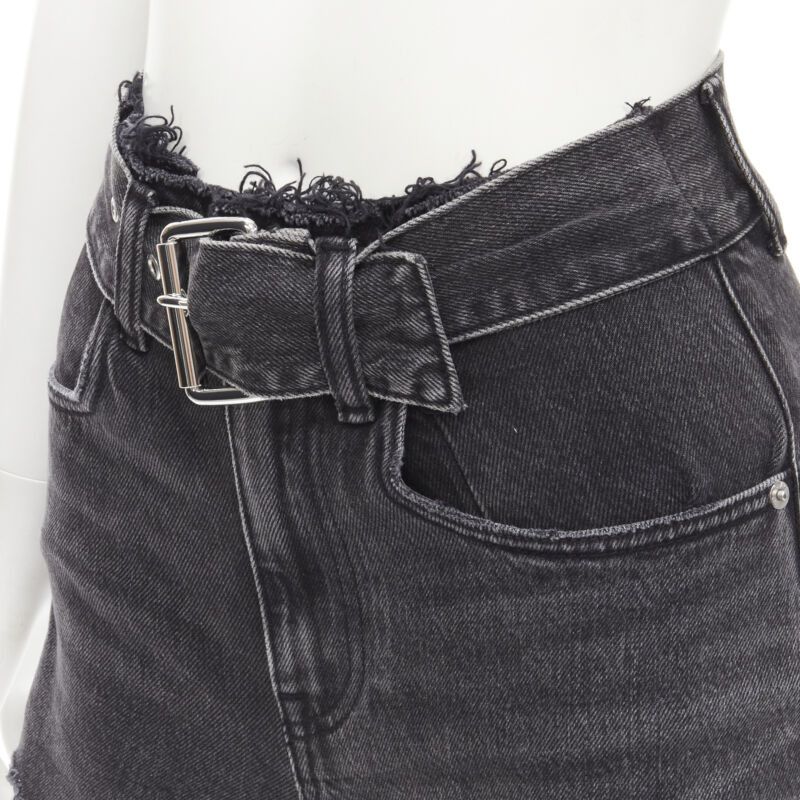 Alexander Wang ALEXANDER WANG black washed denim silver buckle cut off frayed shorts 24" Size 24" / US 00 / IT 34 - 2 Thumbnail