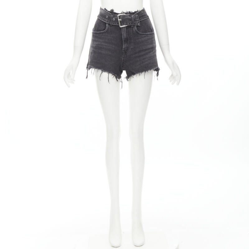 Alexander Wang ALEXANDER WANG black washed denim silver buckle cut off frayed shorts 24" Size 24" / US 00 / IT 34 - 10 Thumbnail