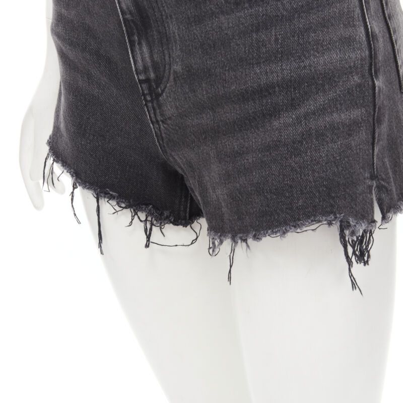 Alexander Wang ALEXANDER WANG black washed denim silver buckle cut off frayed shorts 24" Size 24" / US 00 / IT 34 - 8 Thumbnail