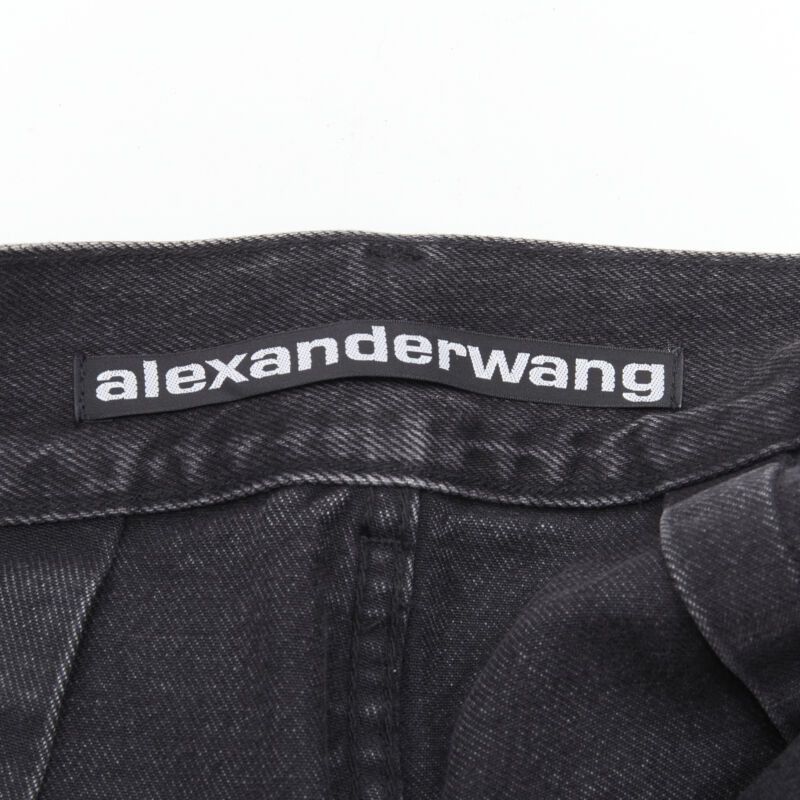 Alexander Wang ALEXANDER WANG black washed denim silver buckle cut off frayed shorts 24" Size 24" / US 00 / IT 34 - 9 Thumbnail