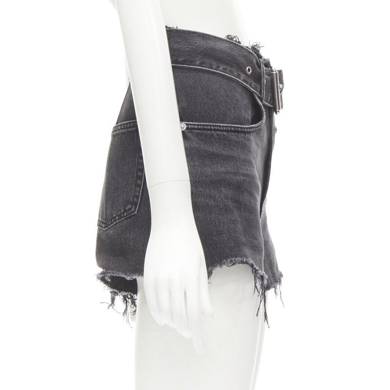 Alexander Wang ALEXANDER WANG black washed denim silver buckle cut off frayed shorts 24" Size 24" / US 00 / IT 34 - 4 Thumbnail