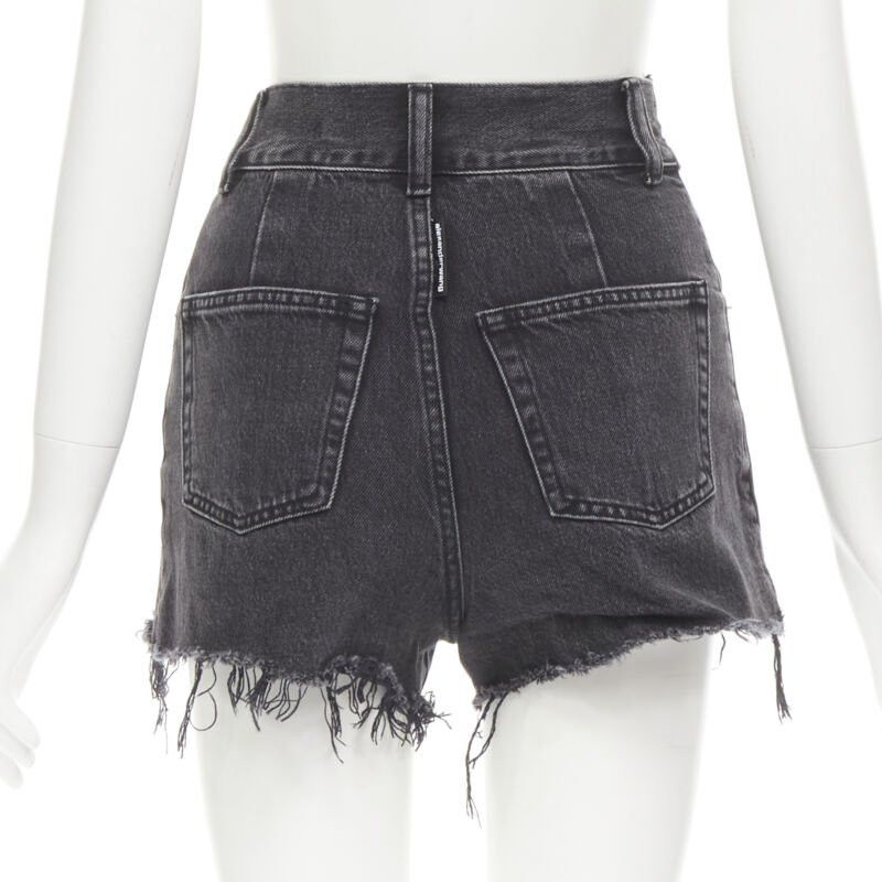 Alexander Wang ALEXANDER WANG black washed denim silver buckle cut off frayed shorts 24" Size 24" / US 00 / IT 34 - 5 Thumbnail