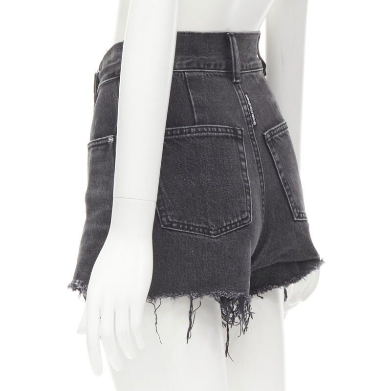 Alexander Wang ALEXANDER WANG black washed denim silver buckle cut off frayed shorts 24" Size 24" / US 00 / IT 34 - 6 Thumbnail