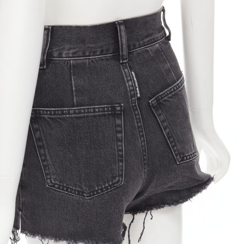 Alexander Wang ALEXANDER WANG black washed denim silver buckle cut off frayed shorts 24" Size 24" / US 00 / IT 34 - 7 Thumbnail