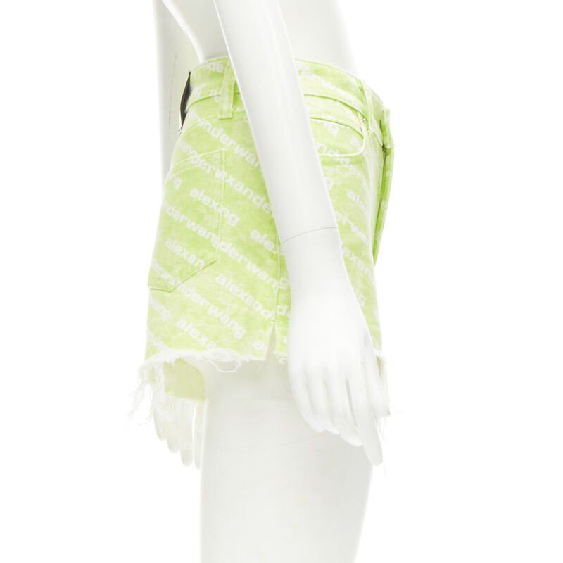 Alexander Wang ALEXANDER WANG Bite High Rise green logo print cut off denim shorts 24" Size 24" / US 00 / IT 34 - 4 Thumbnail
