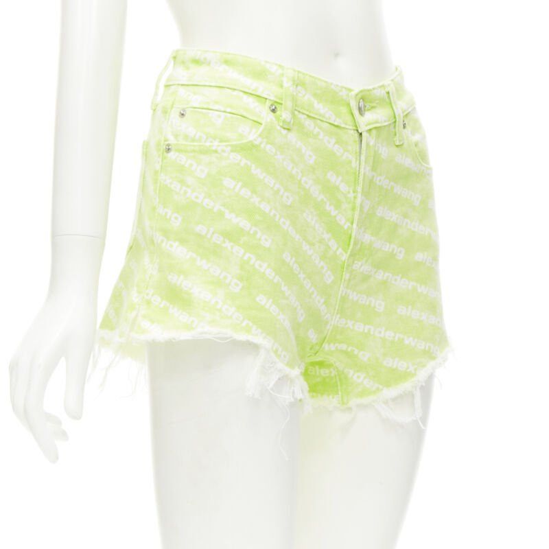 Alexander Wang ALEXANDER WANG Bite High Rise green logo print cut off denim shorts 24" Size 24" / US 00 / IT 34 - 3 Thumbnail