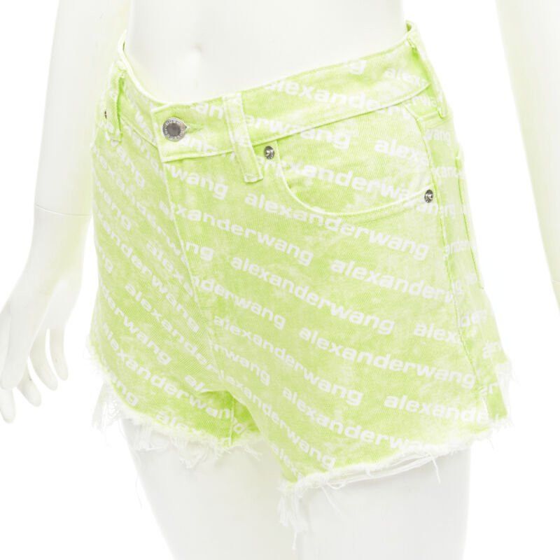 Alexander Wang ALEXANDER WANG Bite High Rise green logo print cut off denim shorts 24" Size 24" / US 00 / IT 34 - 7 Thumbnail