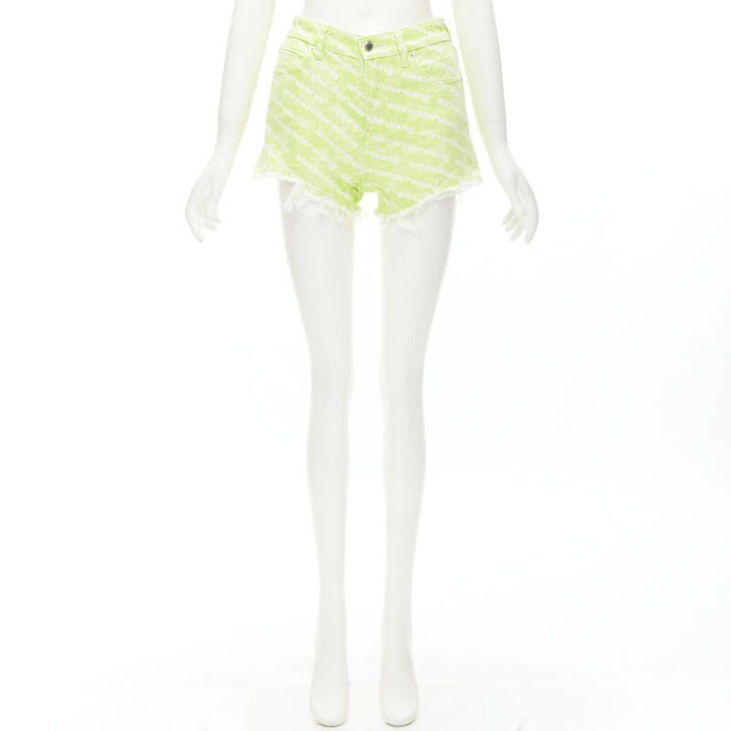 Alexander Wang ALEXANDER WANG Bite High Rise green logo print cut off denim shorts 24" Size 24" / US 00 / IT 34 - 9 Thumbnail