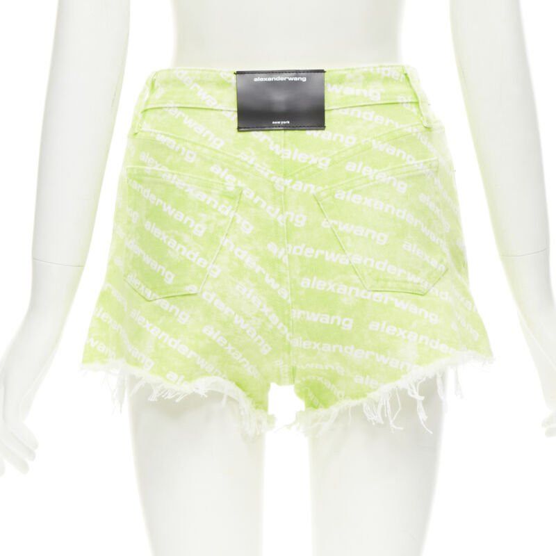 Alexander Wang ALEXANDER WANG Bite High Rise green logo print cut off denim shorts 24" Size 24" / US 00 / IT 34 - 5 Thumbnail