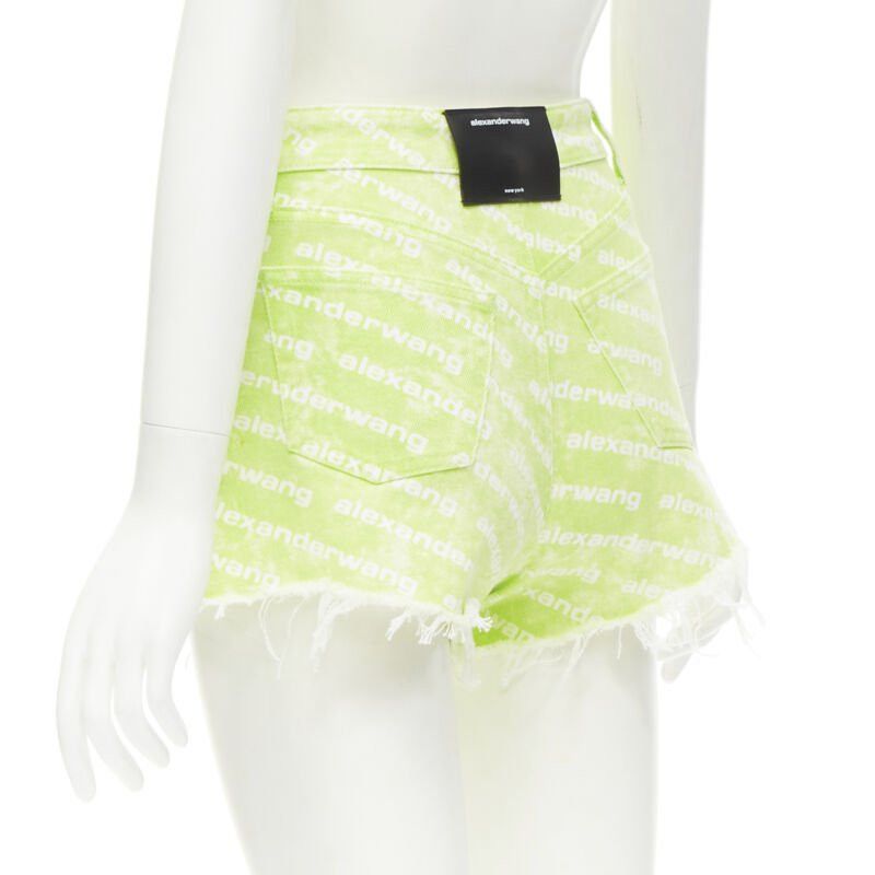 Alexander Wang ALEXANDER WANG Bite High Rise green logo print cut off denim shorts 24" Size 24" / US 00 / IT 34 - 6 Thumbnail