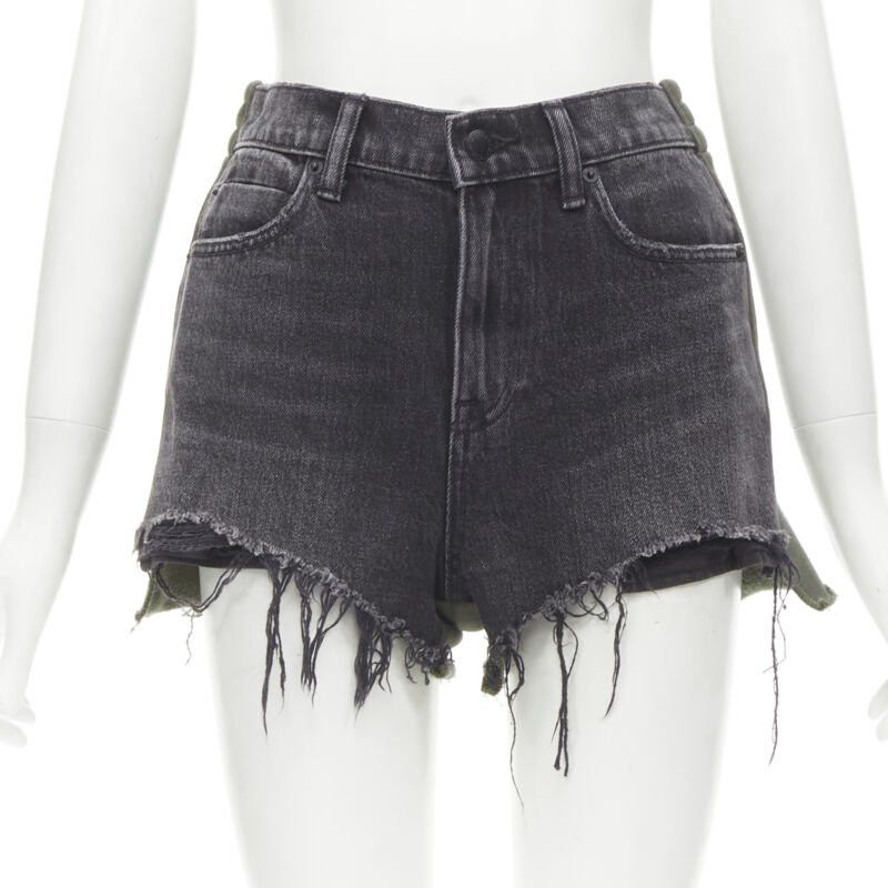 Alexander Wang ALEXANDER WANG Bite Clash High Rise black denim green sweats cut off shorts 24" Size 24" / US 00 / IT 34 - 3 Thumbnail